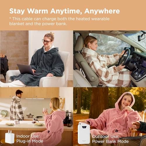 Bedsure Portable Heated Wearable Blanket Hoodie - Faux Cashmere Electric Blanket with 20000mAh Battery Pack, Cordless USB Heated Throw, Winter Gifts for Women, 4 Heat Levels & 4 Timers, 22"x43", Grey 2