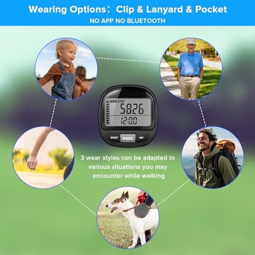 DonDofla 3D Pedometer Step Counter for Walking and Miles, Simple Step Tracker with Large Digital Display and Clip Lanyard, Steps Track Accurately Steps Monitor Watch for Women Men Adults Seniors Dog 5