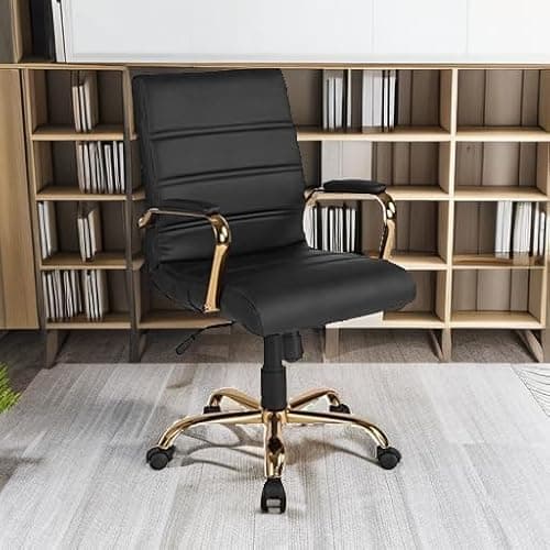 Flash Furniture Whitney Mid-Back Swivel LeatherSoft Desk Chair with Wheels, Padded Seat and Armrests, Adjustable Height Padded Office Chair, Black 6