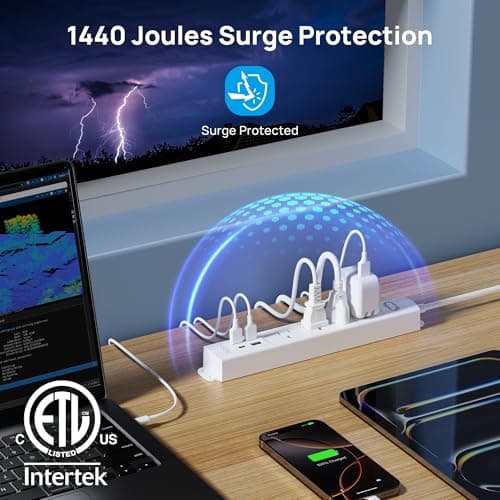 TROND Surge Protector Power Strip with USB, Ultra Thin Flat Plug 3ft Extension Cord 1625W, 3 USB A & 1 USB C, 4 AC Outlets 1440J Surge Protection, ETL Listed, Wall Mount for Home Office Dorm, Black 6