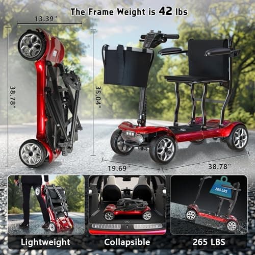 Hassky 4-Wheel Lightweight Folding Mobility Scooter for Seniors 22-Mile Range with Dual Batteries All-Terrain Electric Scooter for Adults with Detachable Lithium Battery & Charger 5