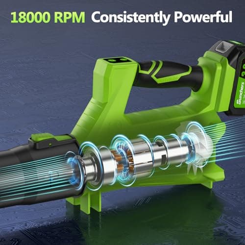 Electric Leaf Blower Cordless with 2 3.0Ah Battery and Charger, 2 Speed Mode 650CFM 280MPH Patio Tools with 2 Tubes, 20V Battery Powered Leaf Cleaner Handheld Blowers for Lawn Care, Dust, Leaves, Yard 6