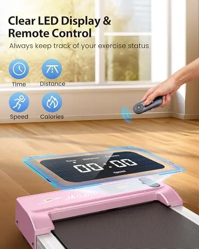 Under Desk Walking Treadmill for Home Fitness, 265 Lbs Capacity 2 in 1 Pad for Walking Jogging, Lightweight With Remote Control (Pink) 5