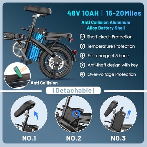 REOCRO Folding Electric Bike for Adults and Teens, 700W Peak Motor, 14" Commuter City E Bike with 30-35 Miles PAS Range, Electric Bicycle with 48V Removable Battery, Foldable Mini Ebike 5