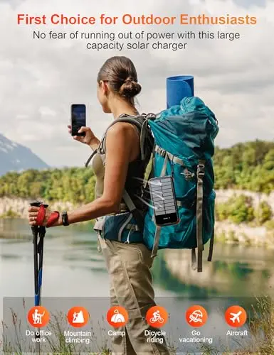 SOXONO Solar Charger Power Bank, PD 20W Fast Charging External Batter, 40000mAh Portable Phone Charger Built in 4 Cables with Dual Bright Flashlights for Camping, Hiking, and Outdoor Use 9