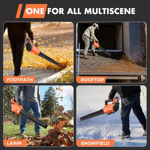 Cordless Leaf Blower - 580CFM/160MPH Electric Blower with 2 x 4.0Ah Batteries, Charger, Shoulder Strap, and 3 Speed Settings, Ideal for Lawn, Yard, Sidewalk, and Garage Cleaning (Orange) 6