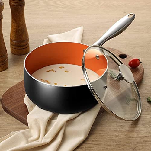 MICHELANGELO Sauce Pan with Lid, Ultra Nonstick 3 Qt Saucepan with Lid, 3 Quart Non Stick Pot Induction Compatible, Ceramic Small Pot, Copper 6