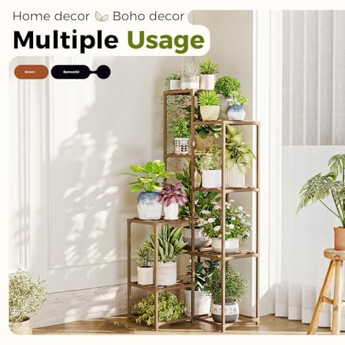 Bamworld Plant Stand Indoor Outdoor Corner Plant Shelf 54.7" Tall Plant Table Wood Large Plant Holder for Multiple Plants Patio Balcony Garden Office Home Decor 5
