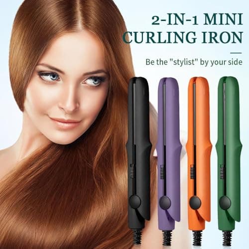 2026 New Mini Curling Iron for Short Hair, 2 in 1 Mini Curling Wand & Flat Iron Hair Straightener, Dual-Purpose Curling Iron, Portable Travel Curling Wand Hair Straightener (Light Purple) 2