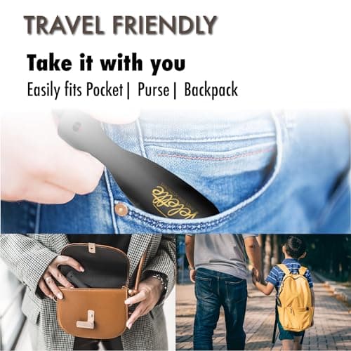 Velette Metal Shoehorn - 2 Pack 7.5" Long Shoe Horn, Travel Shoe Horn for Kids, Men & Women - Stainless Steel Shoes Helper, Spoon, Travel Size Shoehorn for Boots, Shoes, Sneakers & Heels - Black 7