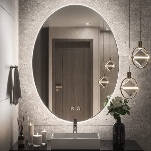 TETOTE 24x32 Inch Backlit Oval Mirror for Bathroom,LED Vanity Mirror for Makeup,Dimmable,Anti-Fog Modern Mirror with Lights Wall Mounted