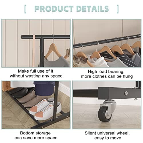 Sywhitta Double Rod Clothing Garment Rack, Rolling Clothes Organizer on Wheels for Hanging Clothes, Easy to Assemble, Adjustable, Black 6