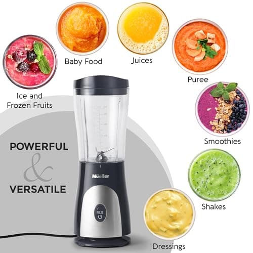 Mueller Personal Blender for Shakes and Smoothies with 15 Oz Travel Cup and Lid, Juices, Baby Food, Heavy-Duty Portable Blender & Food Processor, Grey 5