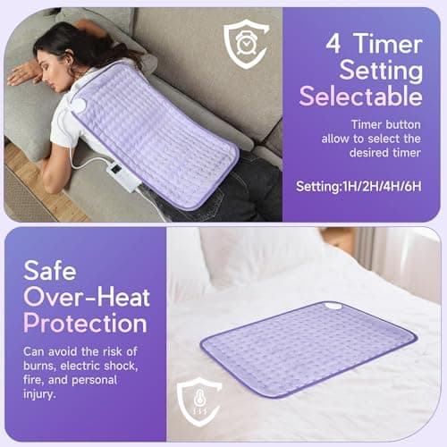 Heating Pad for Period Cramps, Heating Pad for Back/Neck/Shoulder Muscle Pain, 6 Heating & 4 Timer Setting, Auto Shut Off, Dry/Moist Heat & Machine Washable, Birthday Christmas Gifts for Women Mom 6