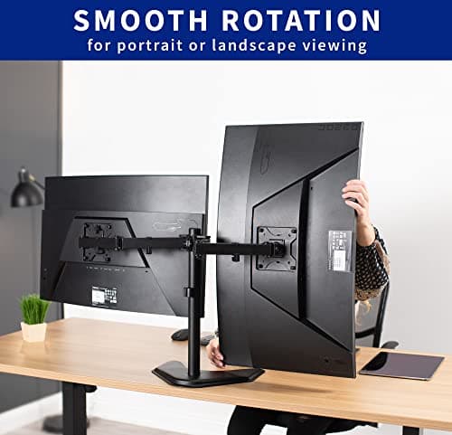 VIVO Dual LED LCD Monitor Mount, Free-Standing Desk Stand for 2 Screens up to 32 Inch, Heavy-Duty Fully Adjustable Arms with Max VESA 100x100mm, Black, STAND-V032F 6