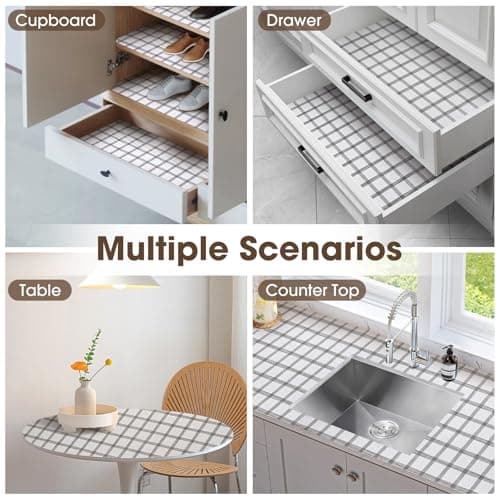 ALIUNI Drawer and Shelf Liner, Non-Slip Kitchen Cabinet Liners Non-Adhesive Thick Strong Grip Waterproof Washable Mats Protect Dresser Shelves Cupboard Bathroom Cabinets, White Stripes, 12 in X 10 FT 9