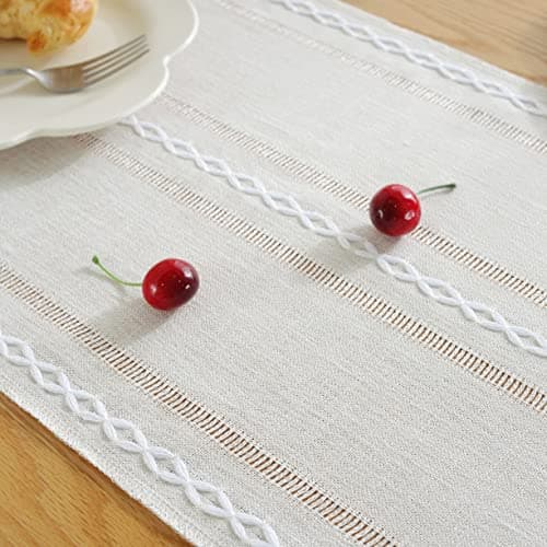JIALE Table Runner, Rustic Farmhouse Table Runners with Tassels, Boho Cotton Linen Table Runner for Table Decorations, Holiday Party and Wedding, 72 Inches, Ivory 7