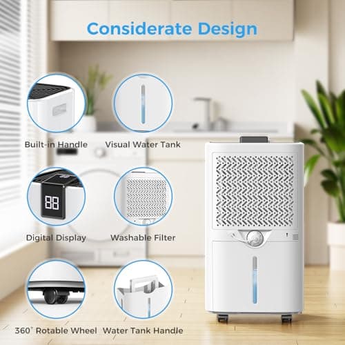 3500 sq.ft Dehumidifier for Basement, Trazico 40 Pint Dehumidifiers for Home with Drain Hose, Smart Humidity Control, 24H Timer, Auto Defrost, Ideal for Large Room, Bathroom, Bedroom, Garage, Black 7