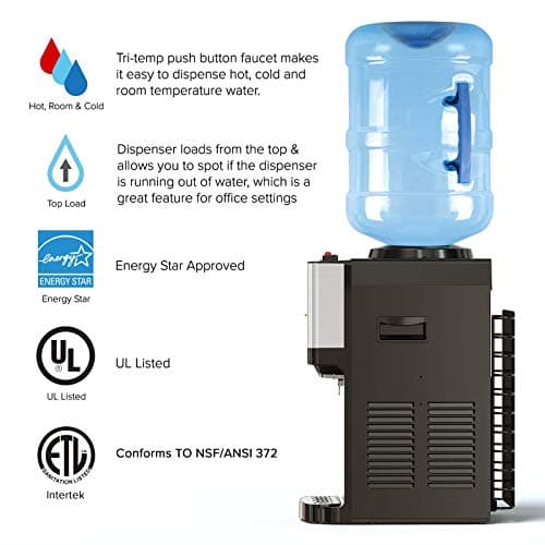 Brio Limited Edition Top Loading Countertop Water Cooler Dispenser with Hot Cold and Room Temperature Water. UL/Energy Star Approved 6