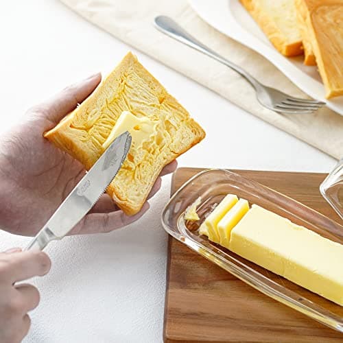 8'' Art Glass Butter Dish with Lid,Classic Covered 2-Piece Butter Container For Countertop,Multi-Purpose Preserving Serving Dessert Tray Bowl,Dishwasher Safe 7