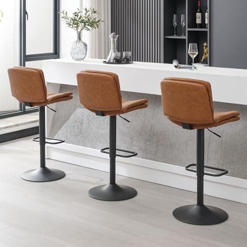 FIRAVOE Swivel Bar Stools Set of 2, Double-Layer Upholstered Counter Height Bar Stools with Back, Adjustable Bar Stool 24"-32", Faux Leather Barstools for Kitchen Island (Brown, 2PCS (24"-32")) 7