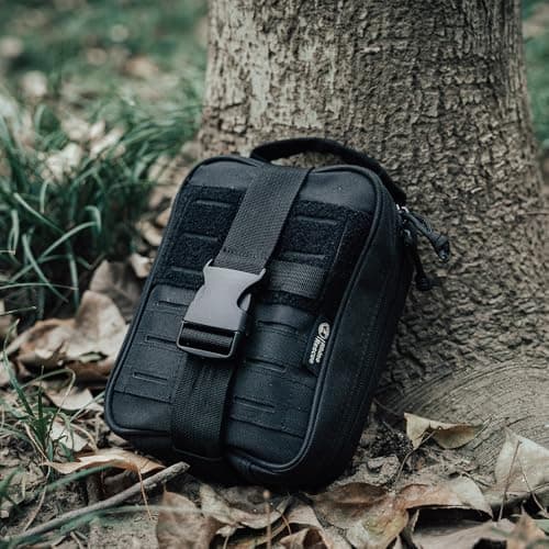 RHINO RESCUE Survival First Aid Kit, Emergency Kit Molle Pouch IFAK Medical Kit for Vehicles Car Camping Backpacking Hiking Hunting Black 8