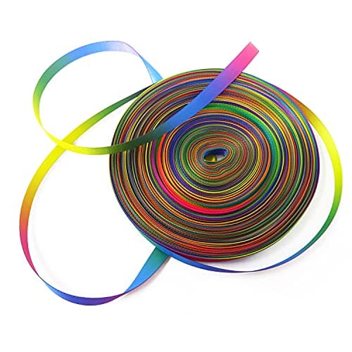 Honbay 50 Yards Double Side Colorful Satin Ribbon Gradient Rainbow Printed Polyester Ribbon for DIY Clothing Holiday Wedding Decoration Handcraft (9mm)
