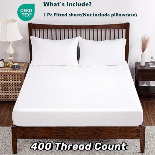 Bamboo Viscose Fitted Sheet Full Size Only, 400 Thread Count, 8-16" Deep Pocket, Cooling Breathable Silky Smooth Soft Bottom Sheet for Hot Sleeper (White, Full) 8