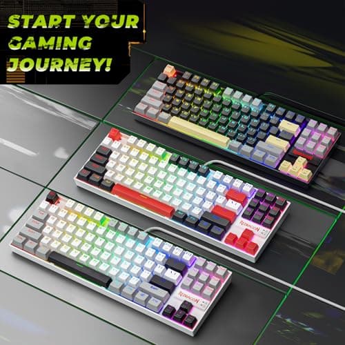 Redragon K552P Mechanical Gaming Keyboard TKL with 18 Backlight Modes, Hot-Swappable Red Switches, 87-Key Compact Ergonomic Design, N-Key Rollover & Software Programmable Macro - RGB, White Grey 9
