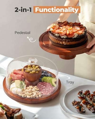 Kootek Wood Cake Stand with Lid, 2-in-1 Wooden Cake Plate & Covered Charcuterie Board, Footed Cake Container Dessert Display Holder with Dome Cover for Weddings, Parties, Bakeries (12 Inch) 6