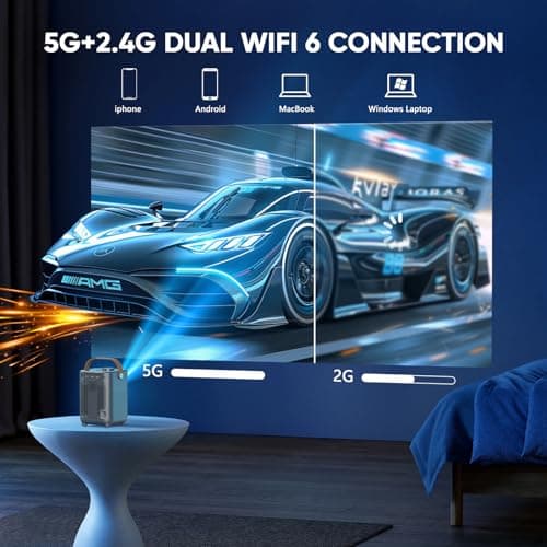 【Electric Focus & Auto Keystone】TMY Portable Projector with WiFi and Bluetooth, 1080P Projector with Zoom, Movie Projector for Phone/Laptop/TV Stick/HDMI/USB, Mini Projector for Bedroom or Outdoor 5
