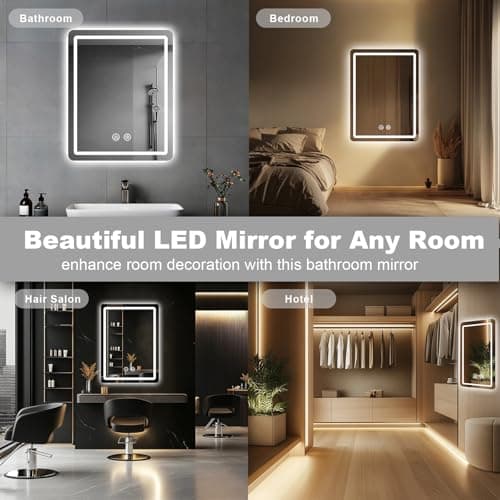 JOHALXER LED Bathroom Mirror, 20x28 in Vanity Mirrors with Backlit Lights for Shaving, Fogless Makeup Mirror Wall Mounted with Demister, Dimmable 3 Color Lighting, IP54, Vertically Only 7