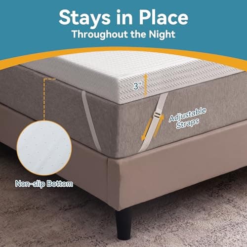 Erdoru 3 Inch Mattress Topper Queen - Gel Memory Foam for Pressure Relief, Premium Soft Cooling Sleep, Non-Slip Design with Removable&Washable Cover, CertiPUR-US Certified 5