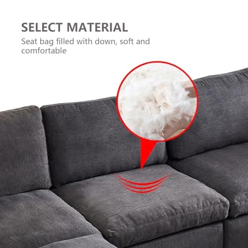 Oversized Modular Sectional Sofa Deep Seat Cloud Couch with Movable Ottoman - Down Filled Convertible L Shaped Corner Couch with Detachable Cushions and Cover for Living Room Apartment 7
