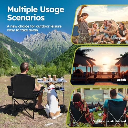 ALPHA CAMP Camping Chairs 2 Pack, Heavy Duty Folding Chair with 3-Can Cooler Bag, Portable Outdoor Chair with Side Pocket & Cup Holder for Adults, Collapsible for Tailgating, Beach, Fishing,Black 8