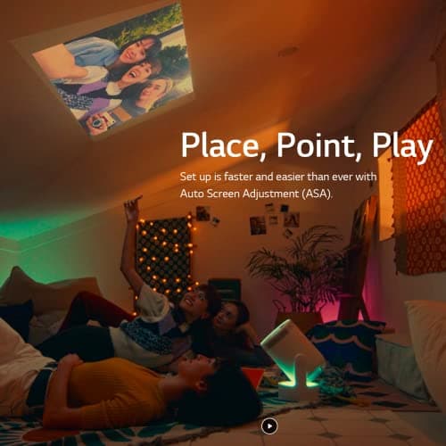 LG CineBeam Home Cinema PU700R 4K UHD Smart Projector, HDR10, 1000 Lumens, Auto Screen Adjustment with 90 Degree rotation, Airplay 2 support, Bluetooth Dual sound out, Mood lighting 5