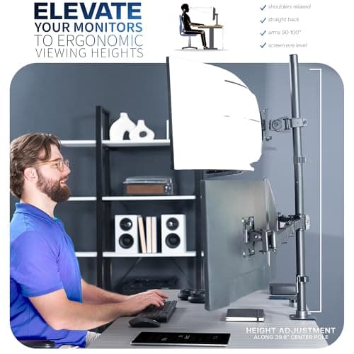 VIVO Quad Monitor Extra Tall Desk Mount for up to 49 inch Ultrawides on Top Bracket and 27 inch Screens on Lower Brackets, Holds up to 44 lbs, Black, STAND-V104T 8
