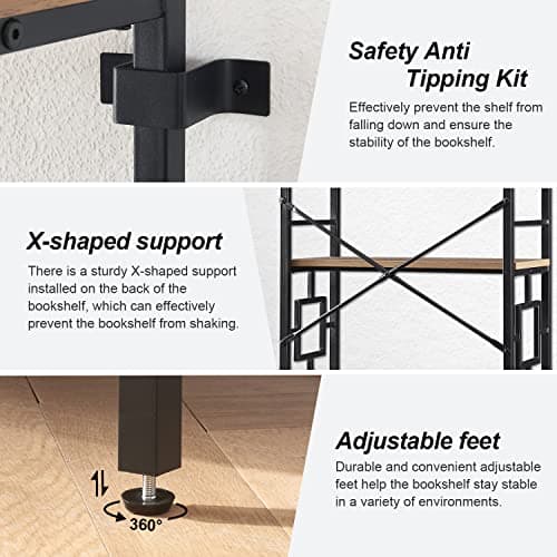 HOMISSUE Tall Bookshelf, 84 Inch Industrial Bookshelf with Metal Frame and Open Shelves, 7 Tier Metal Bookshelves and Bookcases, Rustic Tall Book Shelf for Office, Living Room and Bedroom, Brown 6