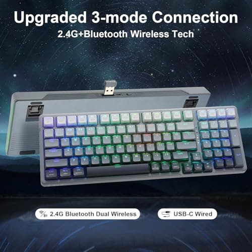 E-YOOSO Wireless Bluetooth Mechanical Keyboard, 99 Keys Wired Gaming Keyboard RGB Backlit, Hot Swappable Pre-lubed Linear Switches, Gasket Soundproof Foam, Office Work Keyboard, Gradient Gray 9