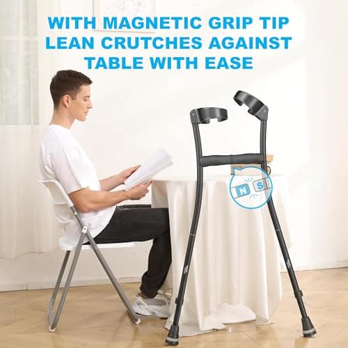 HEALTHBAZAAR Ergonomic Forearm Crutches, Foldable and Height Adjustable Elbow Crutches with Magnetic Handles for Wall Support, Anti-Slip Base, Walking Aid for Adults 7