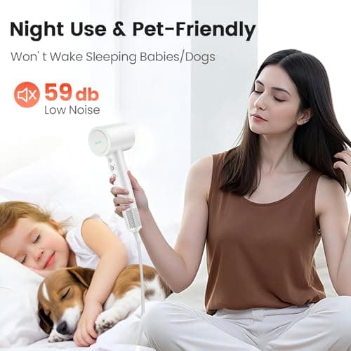 Hair Dryer, 160,000 RPM High-Speed Ionic Blow Dryer for Fast Drying, Professional Lightweight Hairdryer with Diffuser, Magnetic Nozzle, 4 Temps & 2 Speeds, Low Noise for Travel - White 6