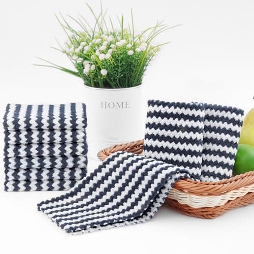 Homaxy 12 Pack Kitchen Dish Cloths, Ultra Soft and Absorbent Dish Towels, Reusable Fast Drying Microfiber Cleaning Cloth, Coral Velvet Wave Design No-lint, 10 x 10 inches, Dark Grey 6