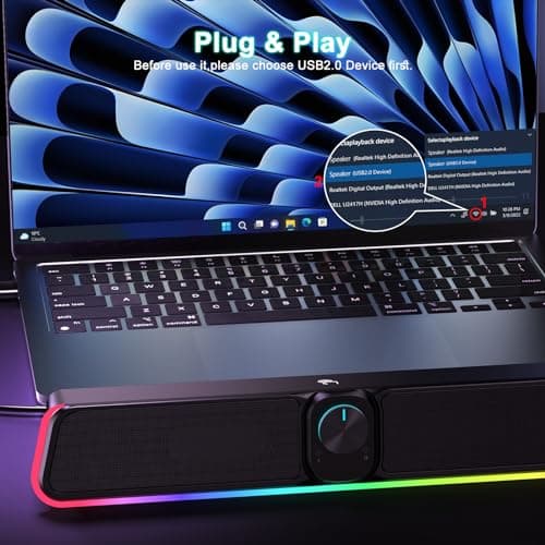 BUSP-HYY Computer Speakers - Wired USB Powered Bluetooth Computer Sound Bar with RGB & Volume Knob, HiFi Stereo Portable Gaming Sound Bar Speaker for Desktop Monitor, PC, Laptop, Tablets, Mac Air/Pro 6