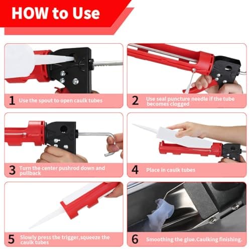Caulk Gun Kit, Caulking Gun No Drip with 3 Silicone Caulking Tool and 3 in 1 Caulk Remover Tool, 15:1 Thrust Ratio, Professional Hand Caulking Gun Tool for the Seams of Bathroom and Kitchen Sinks 6