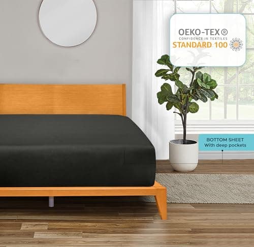 ROYALE LINENS 300 Thread Count 100% Long Staple Combed Cotton Fitted Sheet Full - Super Soft Deep Pocket Bottom Sheet - Fitted Sheets Only - Elastic Sheets (Full, Black) 6