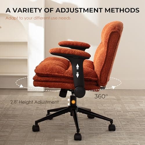 Dowinx Criss Cross Chair with Adjustable Flip-up Arms and Wheels, Comfort Ergonomic Office Desk Armchair with 3 Layer Cushions, Wide Seat Vanity Chair for Home Office, Living Room, Bedroom, Orange 5