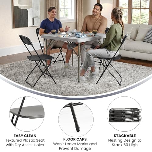 Flash Furniture Hercules Set of 10 Indoor/Outdoor Heavy-Duty Plastic Folding Chairs, Foldable Commercial Stacking Chairs with 650-lb. Static Weight Capacity, Black 5