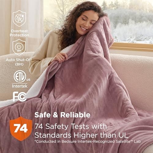 Bedsure Heated Blanket Throw Blanket - Fast Heating Electric Blanket, Soft Flannel Throw with 6 Time Settings(Up to 10H), 6 Heating Settings, Warm Gifts for Grandma & Grandpa & Seniors (50"x60", Pink) 6