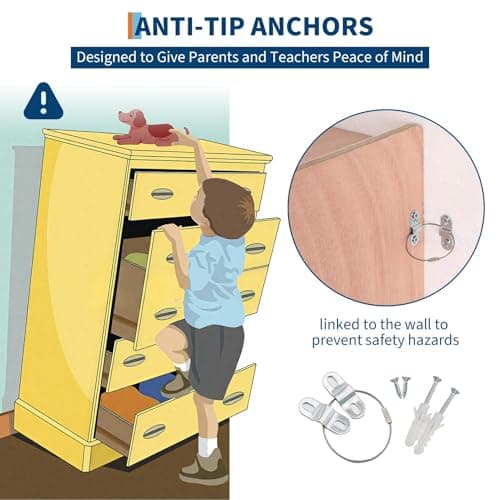 Garvee 5-Section Classroom Coat Locker, 10 Cubbies w/Anti-tip Kit for Classrooms, Daycare Cubby with 4 Casters, 5 Hooks & 2 Storage Boxes, for Home, School, Kindergarten 6