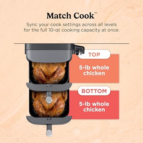 Ninja Air Fryer, 10QT DoubleStack XL 2-Basket, Compact Design, Cooks 5lb Whole Chicken, Feeds Up to 8 People, 6-in-1 Air Fryer, Roast, Bake & More, Easy to Clean, Dishwasher Safe Parts, Grey, SL401 8
